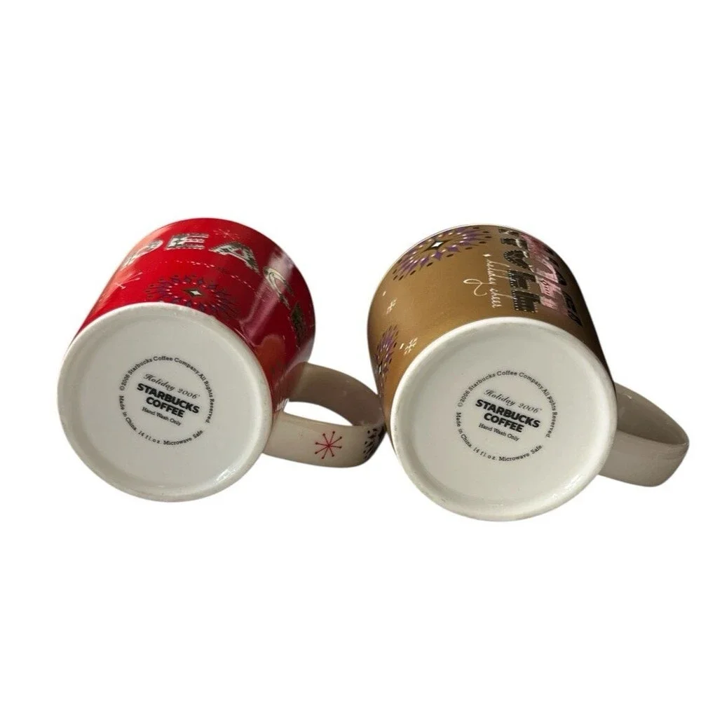 2 Holiday Starbucks Coffee Mugs 2006 Noel and Peace 14 oz